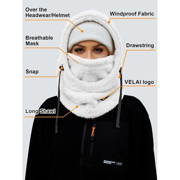 Fleece Balaclava Ski White Mask Men Women Winter Face Mask Windproof Hood Neck - Picture 6 of 7